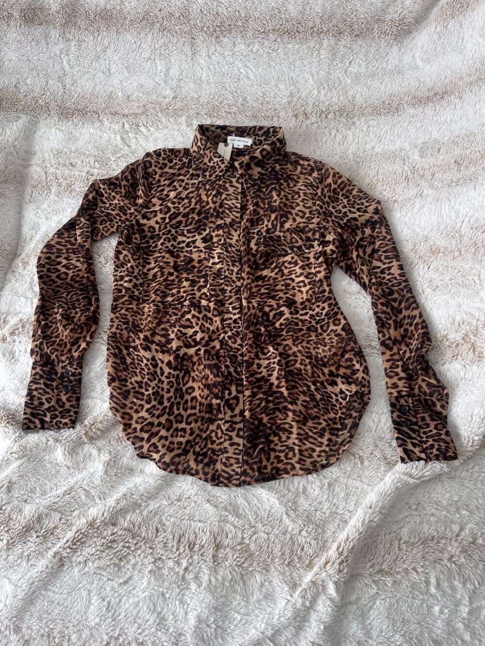 Good American x Anthropologie Leopard Print Long Sleeve Button Down Shirt XS